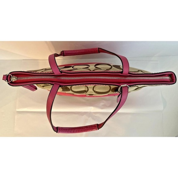 COACH F13548 - Legacy Signature Canvas Brown Pink Y2K Authentic Shoulder Tote - Picture 10 of 13